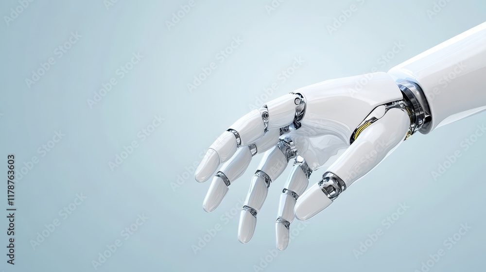 Poster advanced robotic arm and hand, a detailed view of future technology automation