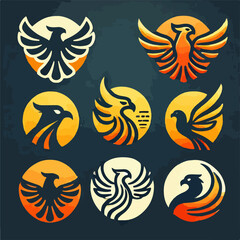 Bird, phoenix, hawk, eagle, circle wings logo symbol, creative collections. Bird, phoenix, hawk, eagle, logo symbol, creative collections set of circle bird icon template vector design