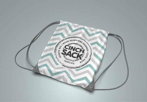 Drawstring Backpack Cinch Sack Flat Left View Mockup