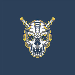 Futuristic metallic robot skull illustration