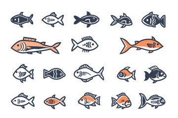 Fish flat icon, mackerel shape, minimal fishing symbol, tuna silhouette, salmon sign, color fish
