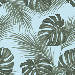 Jungle vector pattern with tropical leaves .Trendy summer print. Exotic seamless background.	
