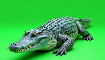 Naklejka premium American Alligator: Detailed Green Screen Render, Realistic Style