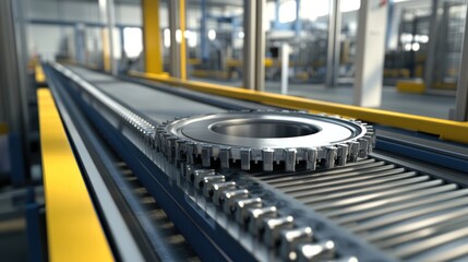 Industrial Gear on Conveyor Belt: Precision Manufacturing Process