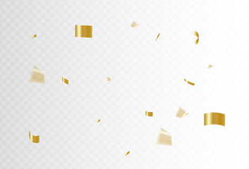 Confetti explosion on transparent background. Pieces of shiny gold paper flying and spreading. simple design, Small and Big . Vector illustration