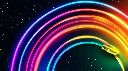 Obraz premium Neon Rainbow Trails Car Cosmic Drive