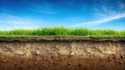 Underground soil layer with erosion ground and grass on top, underground, soil, layer, cross section, earth, erosion, ground