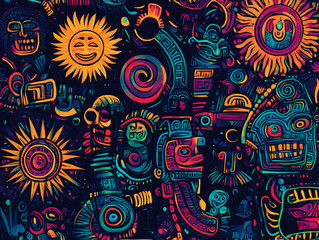 Fototapeta premium Generative AI, Vibrant Abstract Aztec-Inspired Art