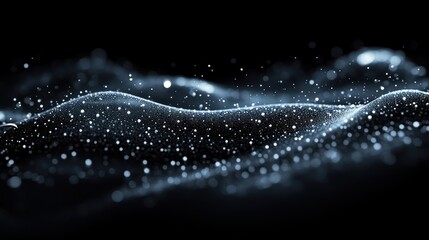 Abstract representation of waves and particles in a dark environment.