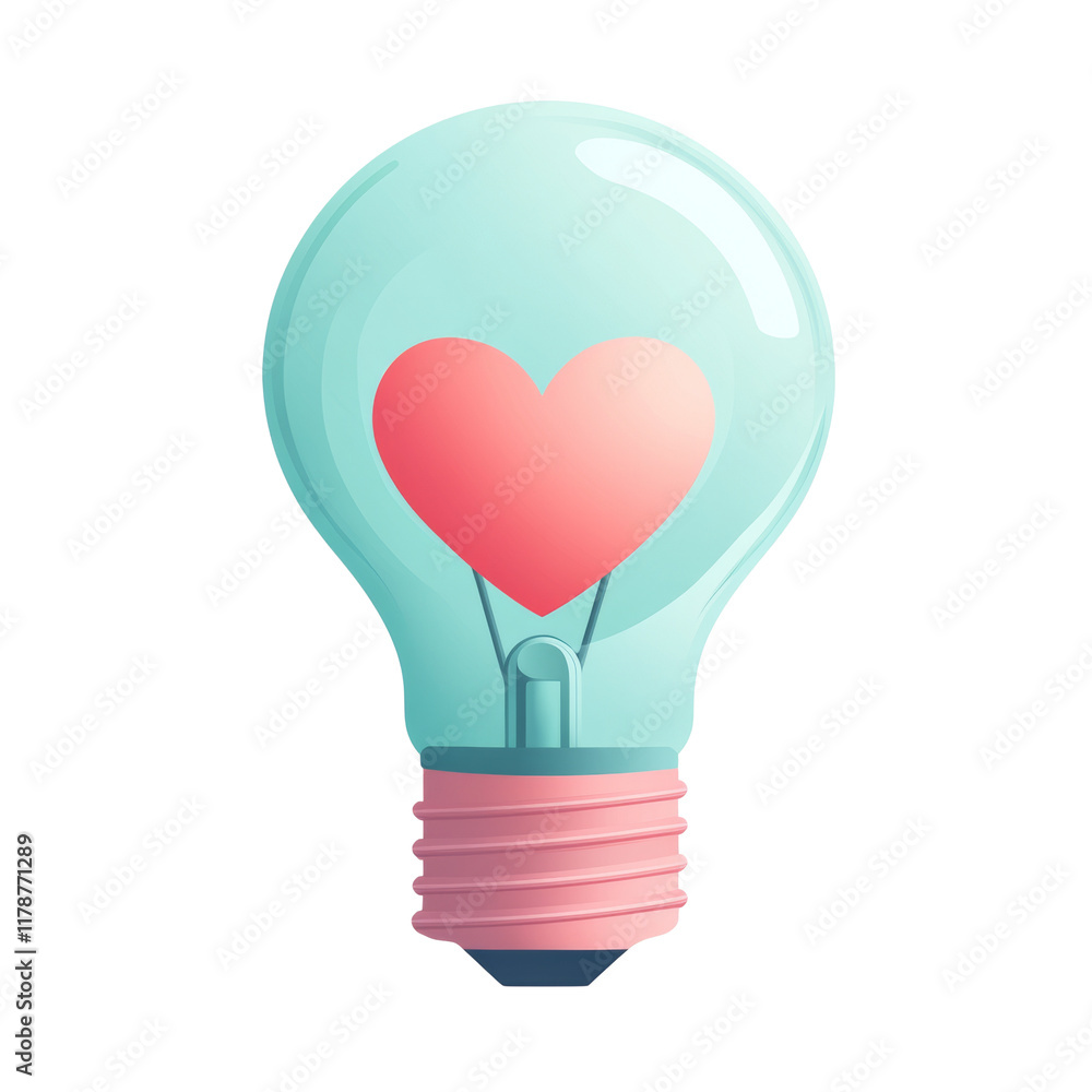 Poster the image depicts a lightbulb with a pink heart inside symbolizing a loving idea or inspiration.