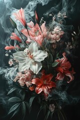 Flowers . They are encased in a luminous shell of purple smoke as if covered translucent .