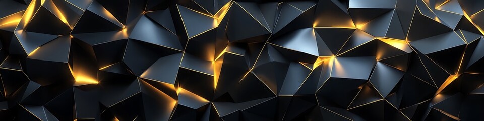 Abstract layered polygons in black and gold illuminated by dynamic lighting