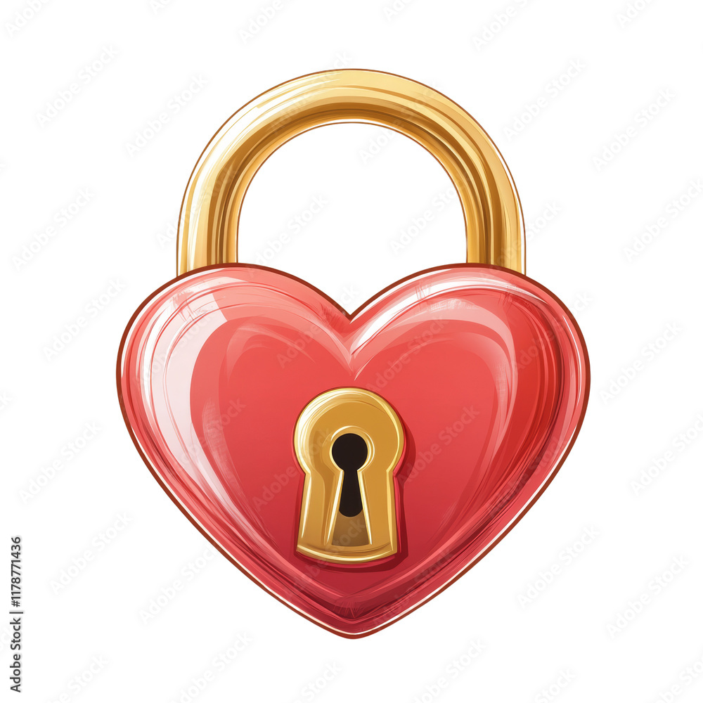Poster a digitally rendered image of a heart-shaped padlock with a gold shackle, symbolizing love and secur
