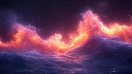 Fiery waves crashing, abstract art.