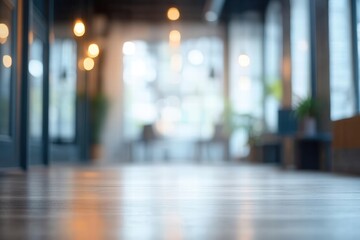 Fototapeta premium Abstract Blurred Interior of Modern Office Space with Soft Lighting and Natural Elements in Contemporary Design Aesthetic