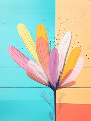 Vibrant Abstract Flower Illustration: Joyfully Painted Petals Against a Bold Two-Tone Background. AI Generated