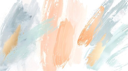 Elegant pastel color palette with brush strokes in peach, light blue-gray, and gold on a white background, soft and minimalistic.
