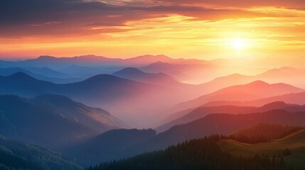 Obraz premium Majestic Sunset Over Mountain Ranges