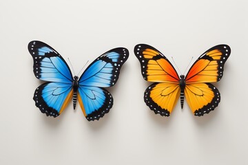 Fototapeta premium two butterflies are shown on a white surface with a white background