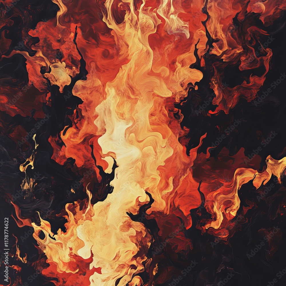 Poster dynamic abstract image of vibrant red and orange flames creating an energetic visual effect.