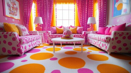 Vibrant Pink and Orange Living Room Interior Design