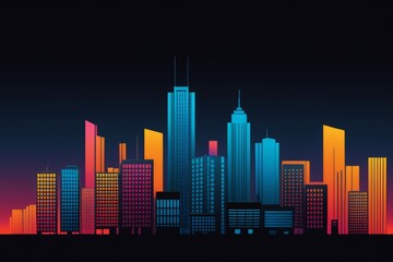Obraz premium a brightly colored city skyline with skyscrapers at night
