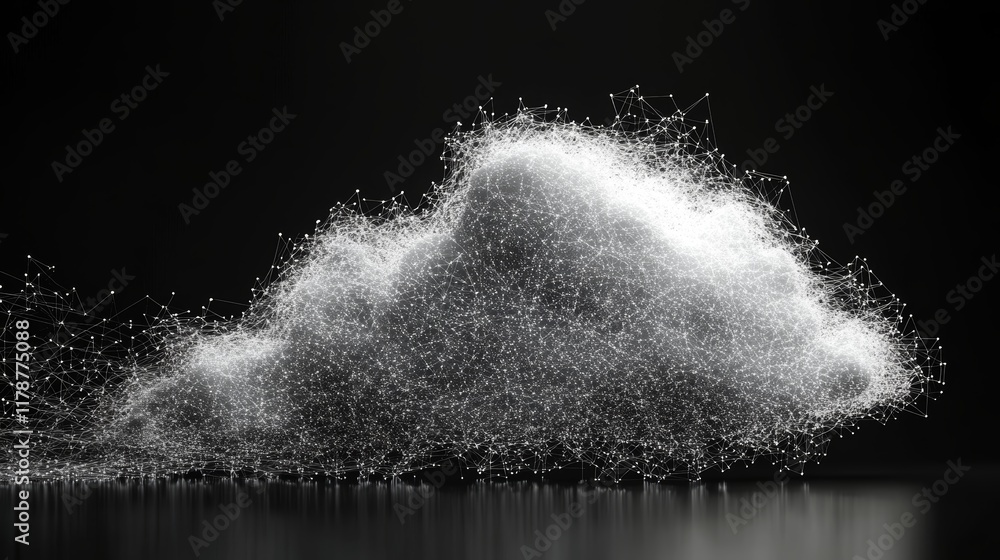 Aufkleber abstract digital cloud representation with network connections and light particles in dark backgroun