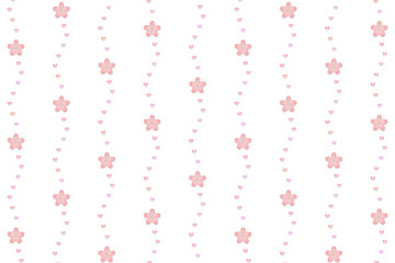 ピンク色の桜の花びらがハートの形をして漂うように縦に並んだ波線の桜模様