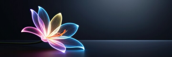 Futuristic neon flower copy space for text banner