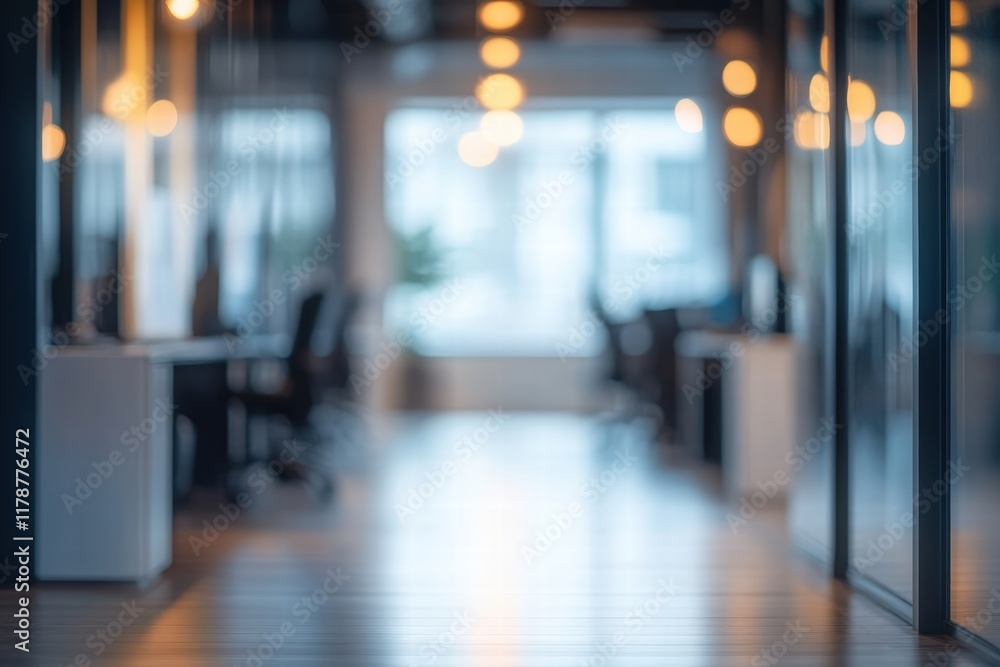 Poster abstract blurred office interior with modern design elements and soft lighting creating a calm and i