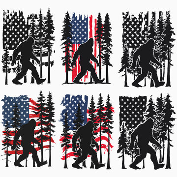 Bigfoot SVG, Distressed American Flag svg, Forest Tree svg, Nature svg, Patriotic svg, Yeti Sasquatch for Shirt, Cricut Silhouette Cut File