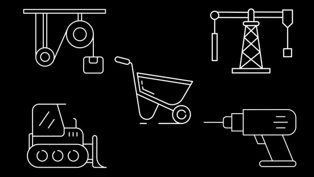 Heavy Machinery & Tools Line Icons