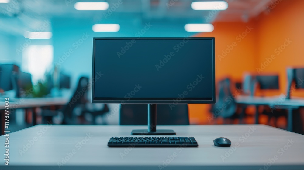 Poster modern workspace with a desktop computer on a clean desk.