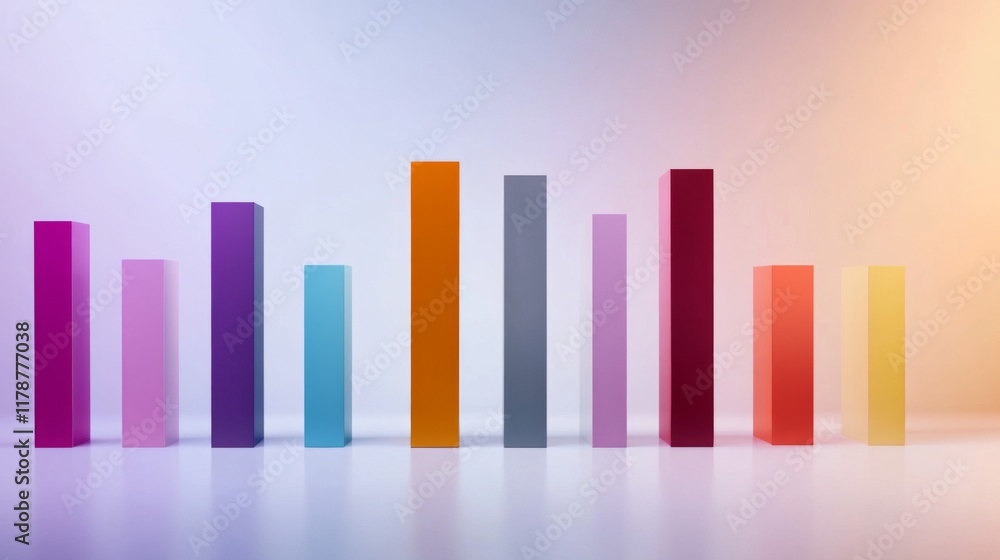 Leinwandbilder a minimalist bar chart with smooth, matte-finished bars arranged in descending order, with soft shad