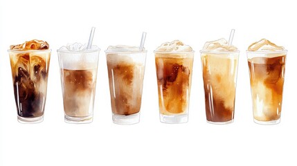 Artistic set of coffee beans and coffee cup drinks isolated on white background,hand-drawn vector,hot coffee drinks,cafe shop,modern flat design,Fashionable and cute coffee motif concept.