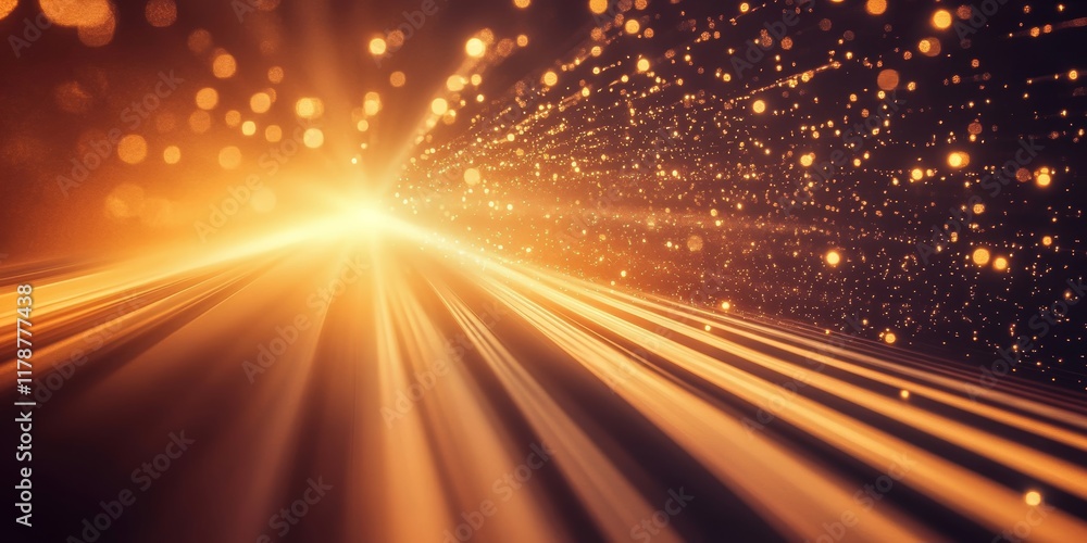 Poster dynamic abstract background with golden light streaks and bokeh, perfect for conveying energy and fu