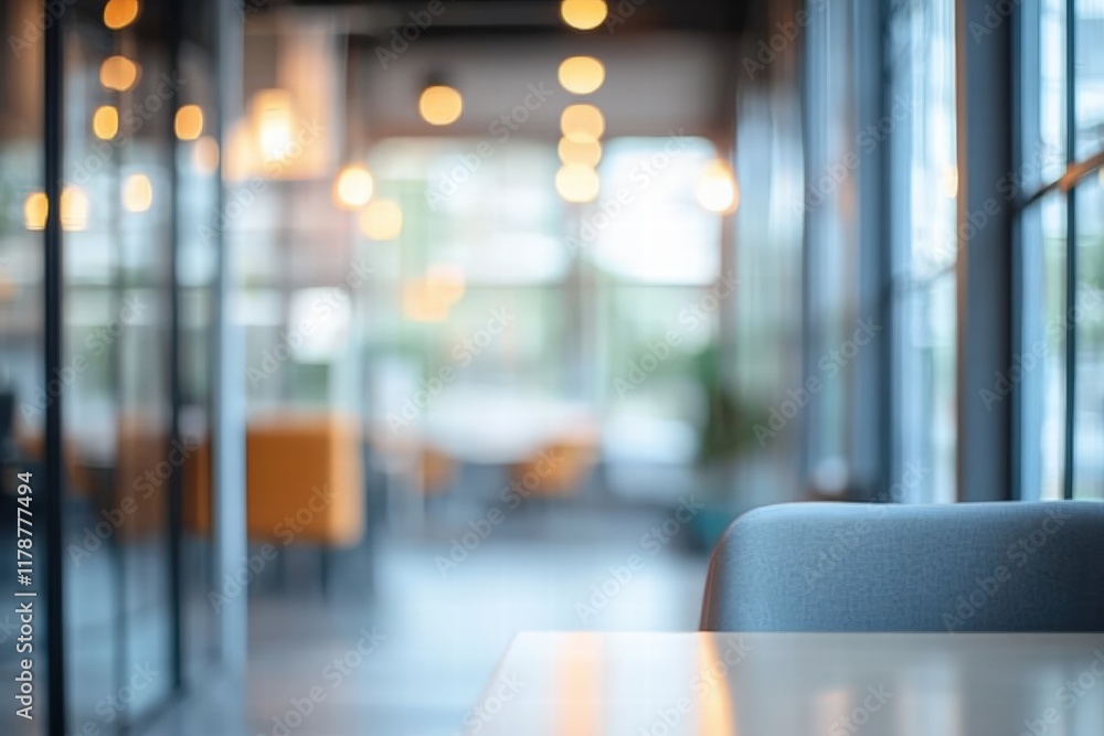 Poster abstract blurred office space with soft lighting and modern furniture creating a relaxing and profes