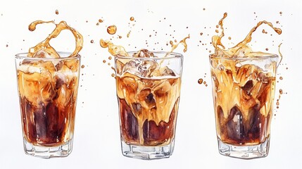 Artistic set of coffee beans and coffee cup drinks isolated on white background,hand-drawn vector,hot coffee drinks,cafe shop,modern flat design,Fashionable and cute coffee motif concept.