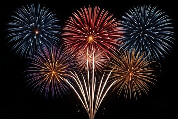 fireworks are lit up in the dark sky with a black background