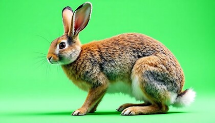 Fototapeta premium Russet Rabbit: A Vibrant Profile against a Green Background