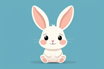 Obraz premium there is a white rabbit sitting on the ground with a blue background