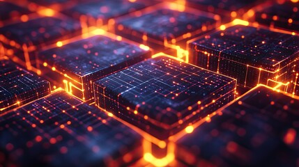 close-up of glowing abstract nodes forming structured grid symbolizing innovative and interconnected solutions