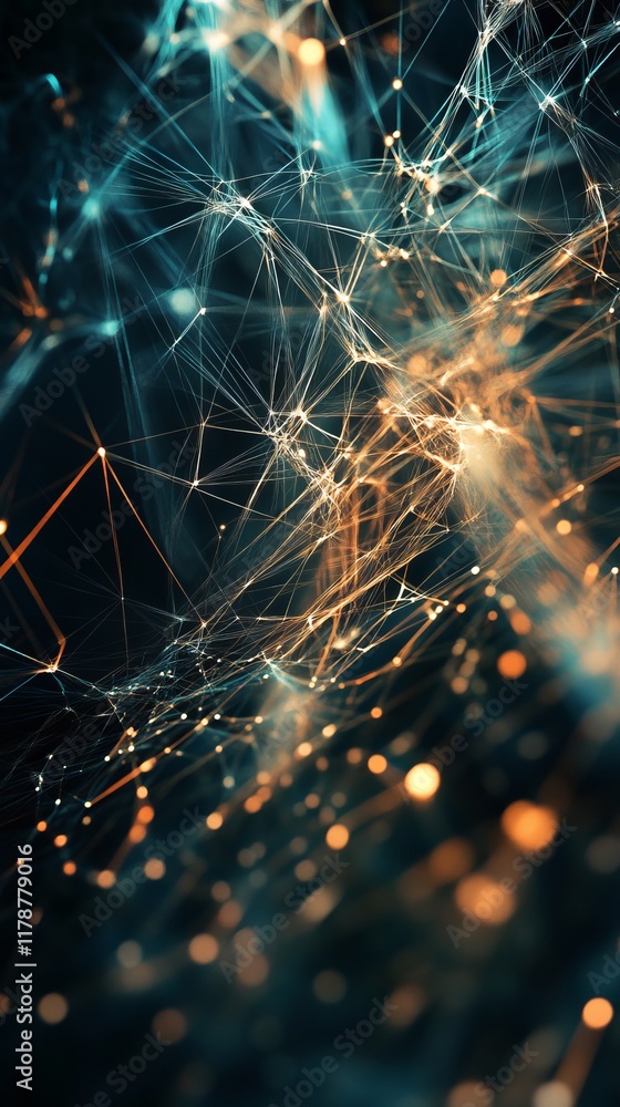 Poster a dynamic abstract image showcasing a network of interconnected glowing lines and nodes, creating a 