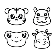 Cute Head Tiger Hippopotamus Frog Cow Doodle