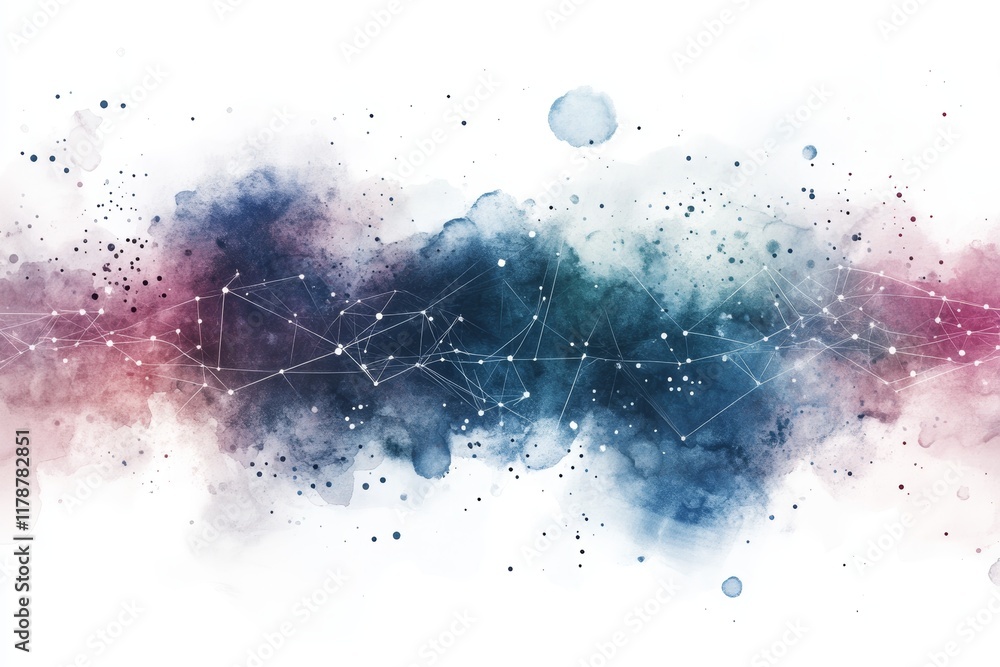 Poster abstract watercolor graphic depicting digital network connection with colorful data visualization el