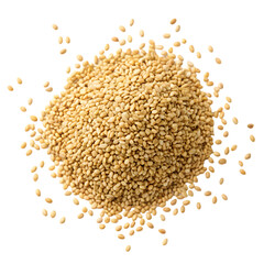 Fototapeta premium A top view of pile of sesame On white background