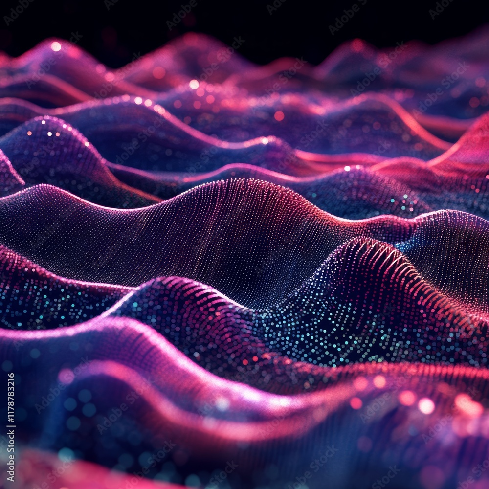 Poster explore the captivating visual of dynamic digital waves that symbolize the flow of data and structur