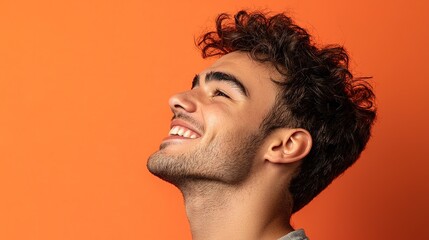 Fototapeta premium Joyful Man, Profile, Curly Hair, Smile