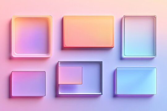 modern ui layout featuring overlapping rectangular elements with soft shadows and pastel gradient background with ample