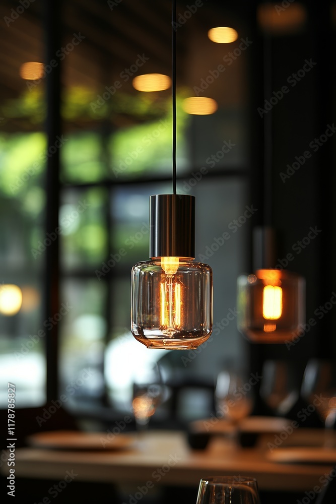 Sticker Discover a minimalist glass pendant light with a warm glow, perfect for modern spaces. It enhances the ambiance with its simplicity and elegance, ideal for dining or cafes.